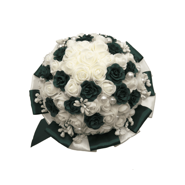 Buchet mireasa cu flori de spuma verde inchis alb ILIF307152 1