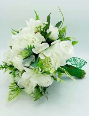 Buchet mireasa din flori de matase, alb&verde – FEIS307010