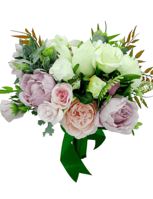 Buchet mireasa/nasa din flori de matase, alb-roz-verde – FEIS307011