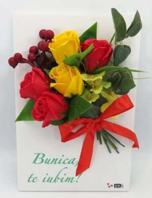 Cadou bunica, tablou tip aranjament floral cu trandafiri de sapun – ILIF307171
