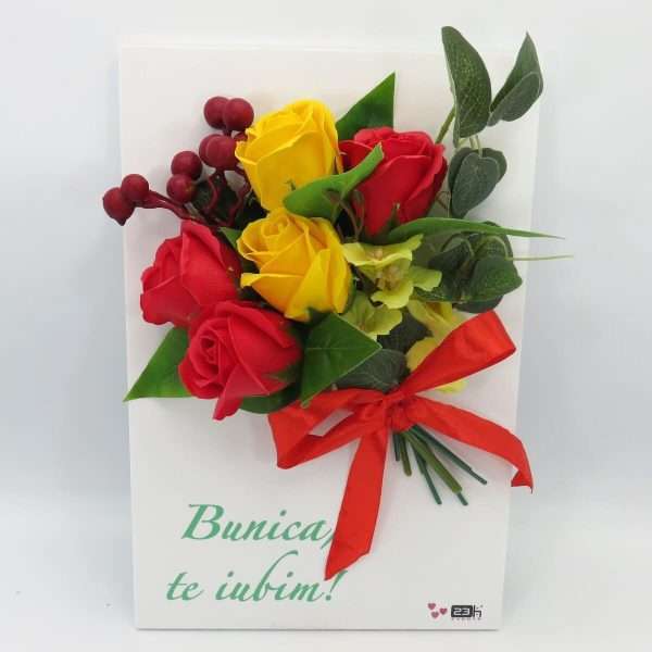 Cadou bunica tablou tip aranjament floral cu trandafiri de sapun ILIF307171 3