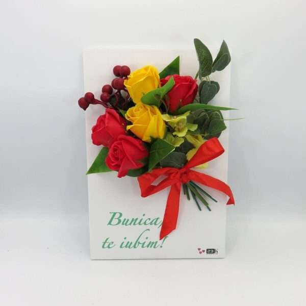 Cadou bunica tablou tip aranjament floral cu trandafiri de sapun ILIF307171 4
