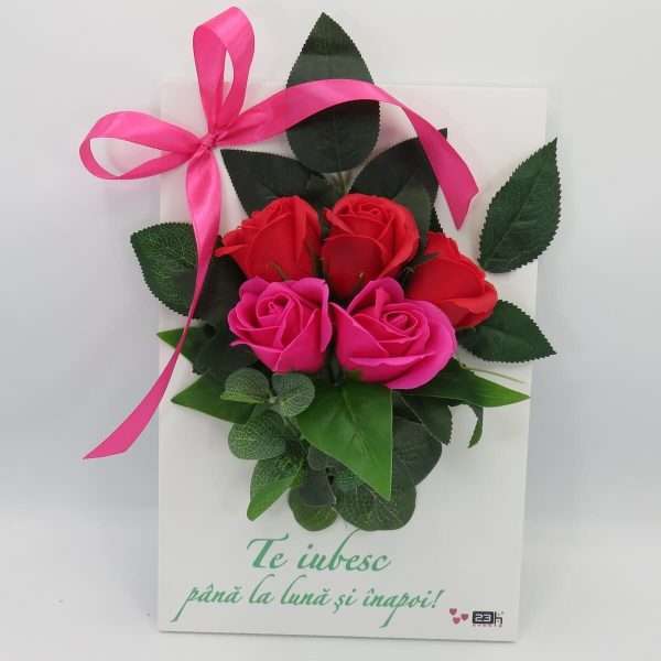 Cadou iubita tablou tip aranjament floral cu trandafiri de sapun ILIF307170 3