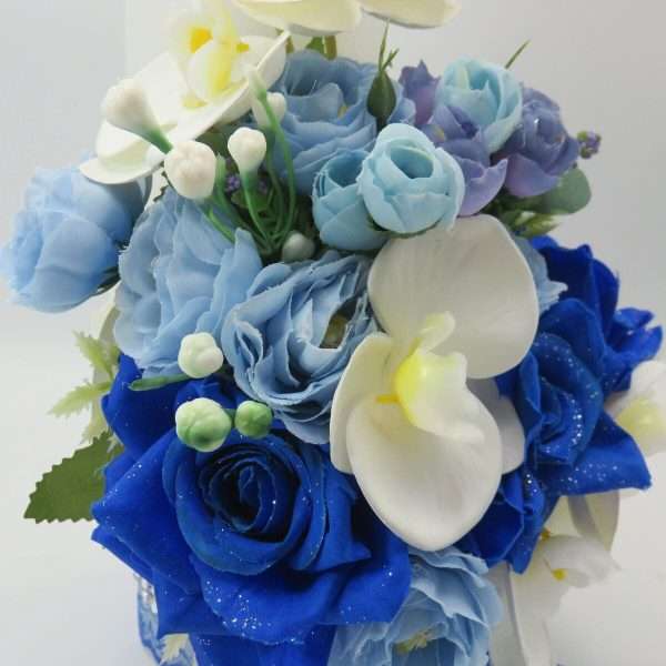 Lumanare cununie decorata cu orhidee si trandafiri albastru regal ILIF307163 14