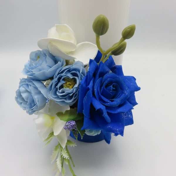 Lumanare cununie decorata cu orhidee si trandafiri albastru regal ILIF307163 4