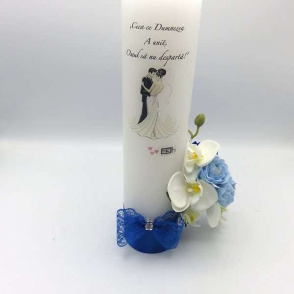 Lumanare cununie decorata cu orhidee si trandafiri albastru regal ILIF307163 5