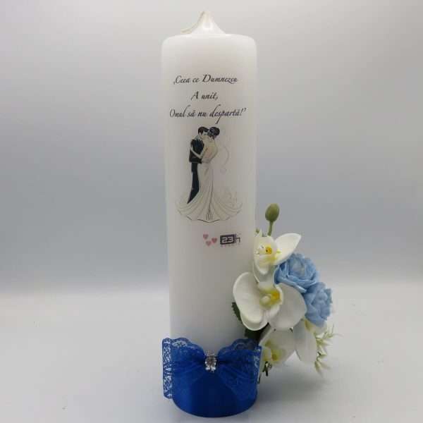 Lumanare cununie decorata cu orhidee si trandafiri albastru regal ILIF307163 6