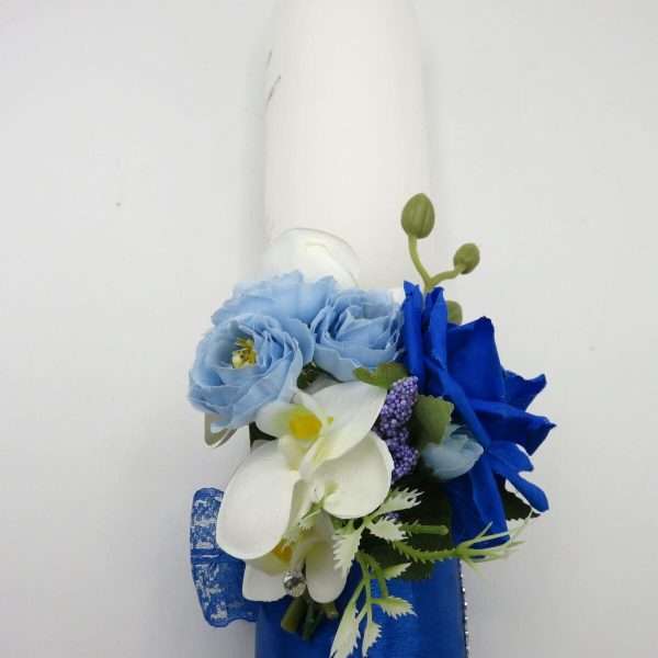 Lumanare cununie decorata cu orhidee si trandafiri albastru regal ILIF307163 7