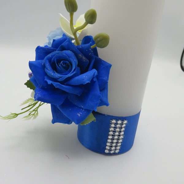 Lumanare cununie decorata cu orhidee si trandafiri albastru regal ILIF307163 8
