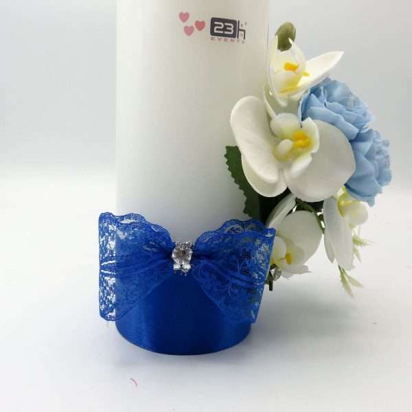 Lumanare cununie decorata cu orhidee si trandafiri albastru regal ILIF307163 9