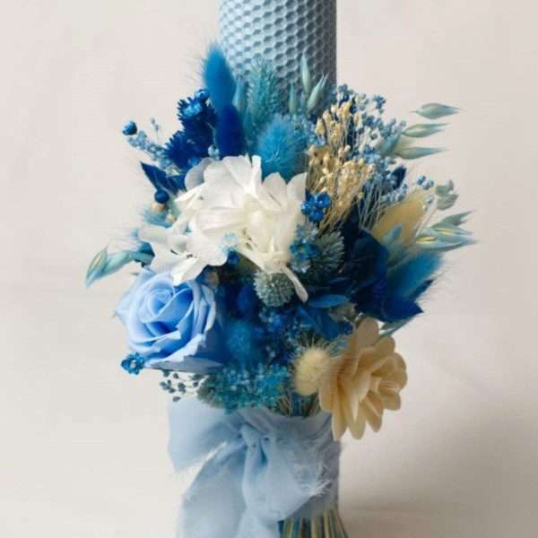 Lumanare nunta ceara naturala bleu plante uscate in nuante de albastru AMB307001 3