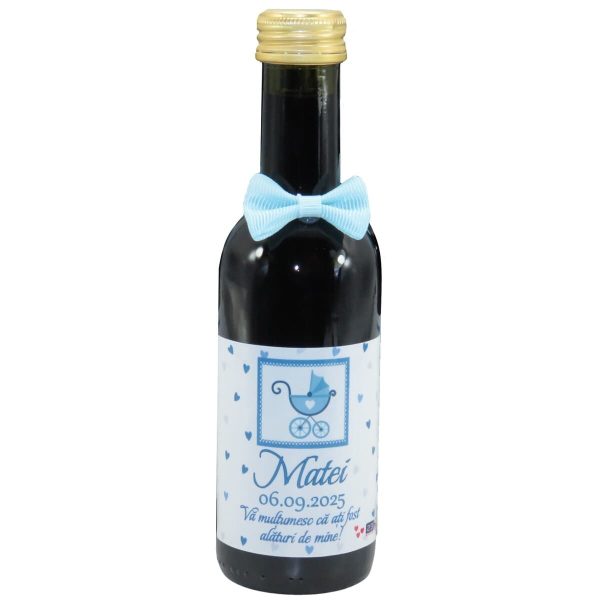 Marturie botez baietel, sticluta vin cu eticheta personalizata - ILIF307133