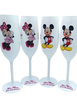 Set 4 pahare botez pentru parinti si nasi, model Mickey & Minnie 2 – FEIS307004