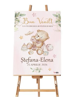 Tablou Bine Ati Venit! pentru botez, Teddy Bear, dim 60x90cm – OPB307020