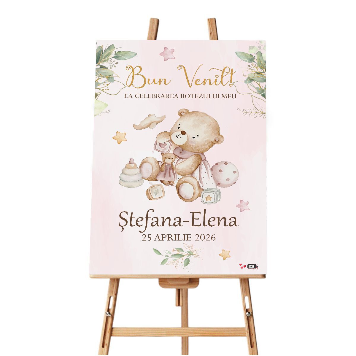 Tablou Bine Ati Venit pentru botez Teddy Bear dim 60x90cm OPB307020