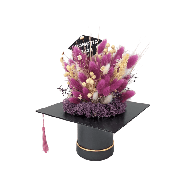 Toca decorata cu flori uscate si licheni ciclam purpuriu DSPH307011 1