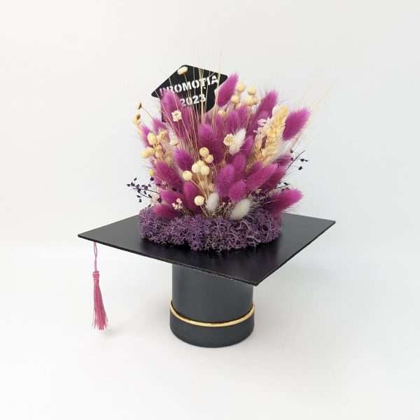 Toca decorata cu flori uscate si licheni ciclam purpuriu DSPH307011 2