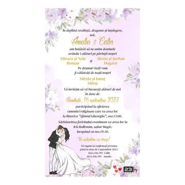 invitatie digitala nunta flori lila 1