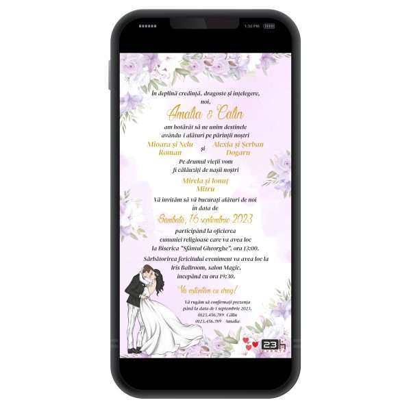invitatie digitala nunta flori lila 2