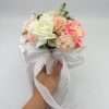 Buchet mireasa nasa cu flori de matase alb piersiciu ILIF308004 6