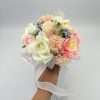 Buchet mireasa nasa cu flori de matase alb piersiciu ILIF308004 8