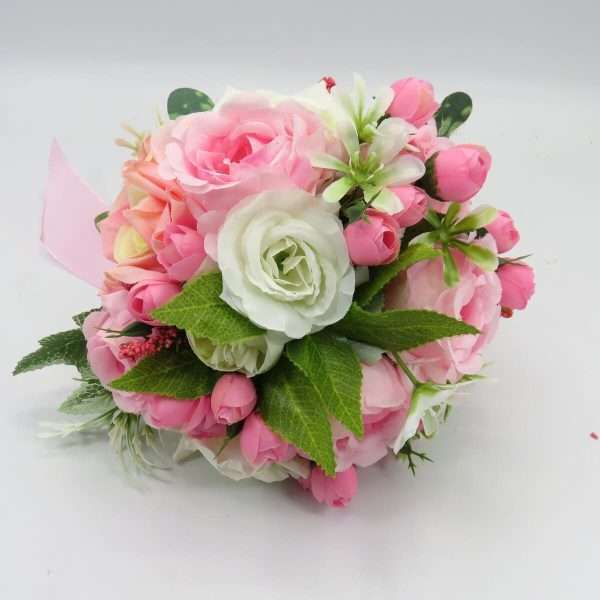 Buchet mireasa nasa cu flori roz de matase ILIF308003 2