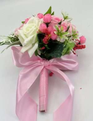 Buchet mireasa/nasa cu flori roz de matase – ILIF308003
