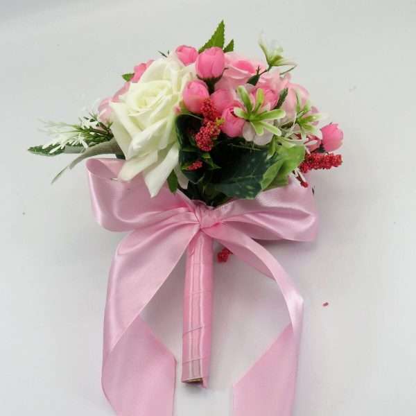 Buchet mireasa nasa cu flori roz de matase ILIF308003 6
