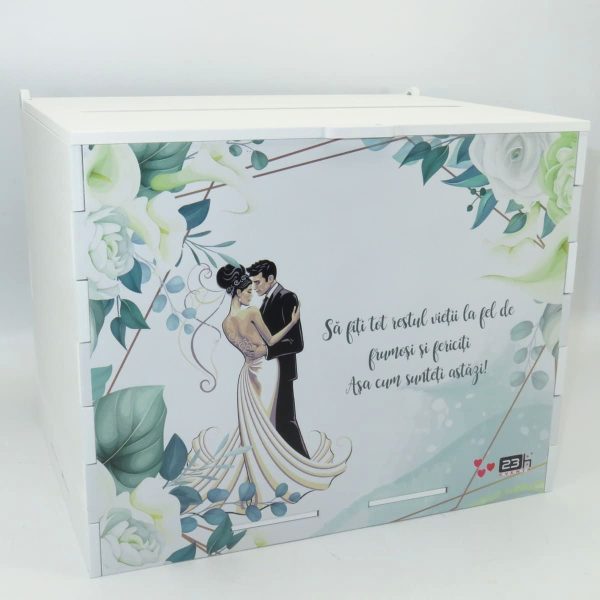 Cutie dar nunta din lemn vopsit alb Nepersonalizat model cale 27x20x21cm ILIF308085 2