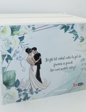 Cutie dar nunta, din lemn vopsit alb, Nepersonalizat, model cale, 27x20x21cm – ILIF308085