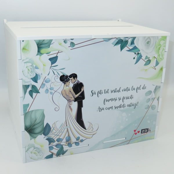 Cutie dar nunta din lemn vopsit alb Nepersonalizat model cale 27x20x21cm ILIF308085 3