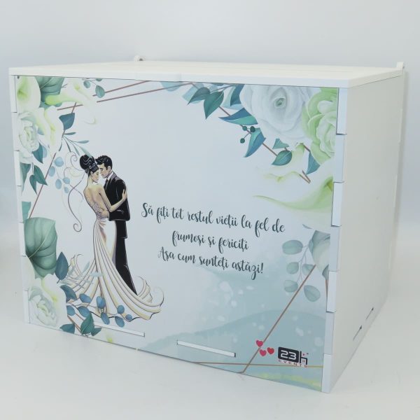 Cutie dar nunta din lemn vopsit alb Nepersonalizat model cale 27x20x21cm ILIF308085 4
