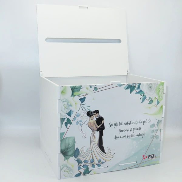 Cutie dar nunta din lemn vopsit alb Nepersonalizat model cale 27x20x21cm ILIF308085 6