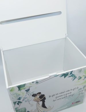 Cutie dar nunta, din lemn vopsit alb, Nepersonalizat, model cale, 27x20x21cm – ILIF308085