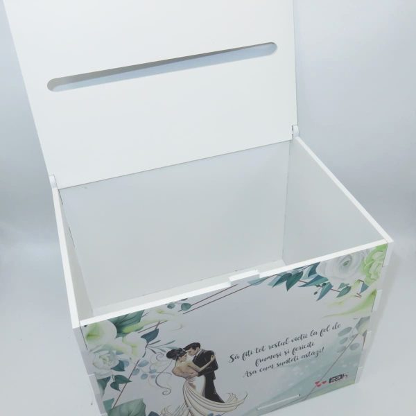 Cutie dar nunta din lemn vopsit alb Nepersonalizat model cale 27x20x21cm ILIF308085 7