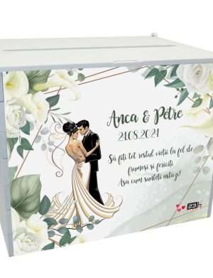 Cutie dar nunta, din lemn vopsit alb, Personalizat, model cale, 27x20x21cm – ILIF308083
