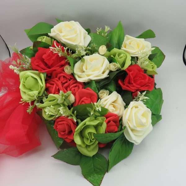Decor masina pentru nunta aranjament cu flori verde alb rosu ILIF308005 10