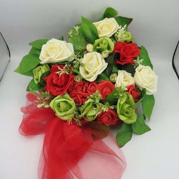 Decor masina pentru nunta aranjament cu flori verde alb rosu ILIF308005 3