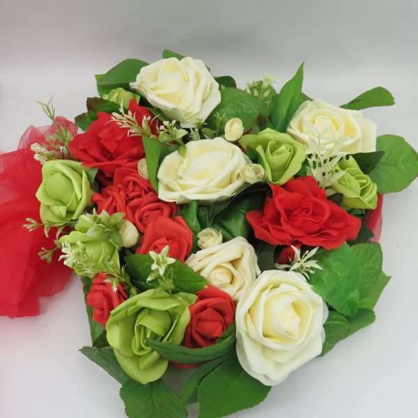 Decor masina pentru nunta aranjament cu flori verde alb rosu ILIF308005 7