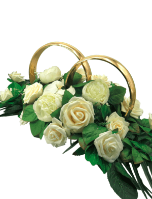 Decor masina pentru nunta, verighete decorate cu flori de spuma si matase – ILIF308009