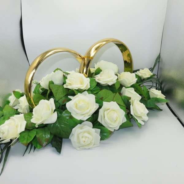 Decor masina pentru nunta verighete decorate cu flori de spuma si matase ILIF308009 5