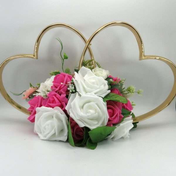 Decor masina pentru nunta verighete decorate cu flori roz ciclam ILIF308057 1