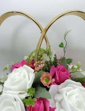 Decor masina pentru nunta, verighete decorate cu flori, roz ciclam – ILIF308057