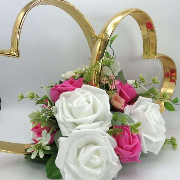 Decor masina pentru nunta verighete decorate cu flori roz ciclam ILIF308057 11