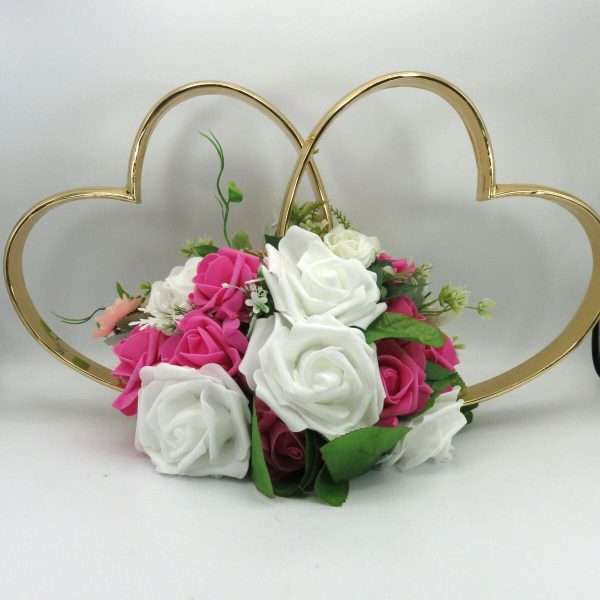 Decor masina pentru nunta verighete decorate cu flori roz ciclam ILIF308057 2