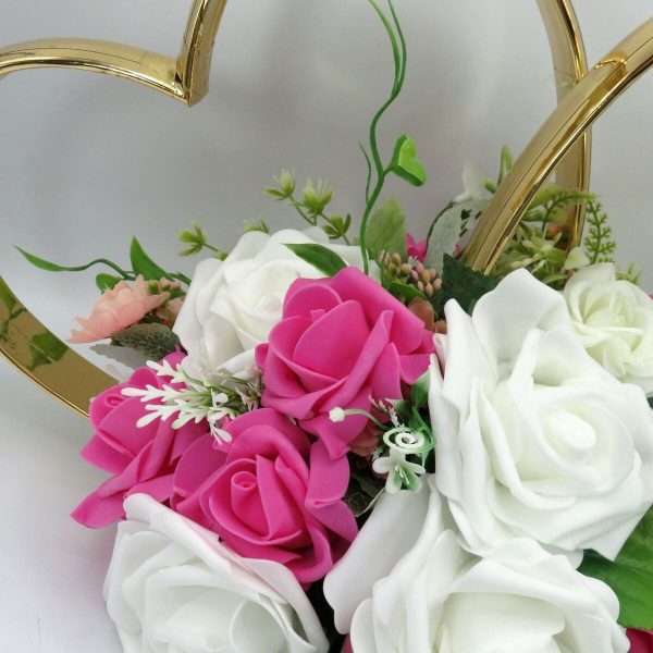 Decor masina pentru nunta verighete decorate cu flori roz ciclam ILIF308057 4