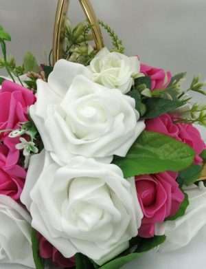 Decor masina pentru nunta, verighete decorate cu flori, roz ciclam – ILIF308057