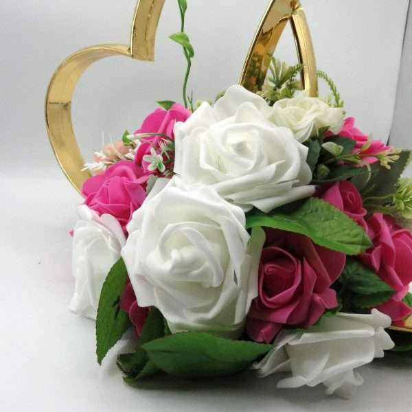 Decor masina pentru nunta verighete decorate cu flori roz ciclam ILIF308057 6