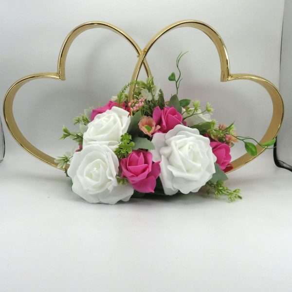 Decor masina pentru nunta verighete decorate cu flori roz ciclam ILIF308057 7