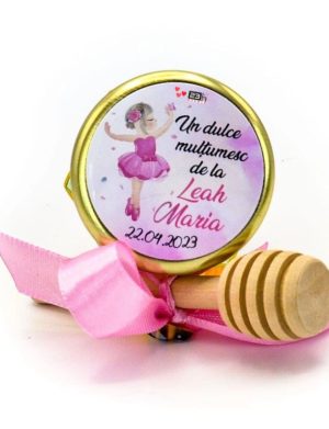 Mărturii dulci cu miere, model Aventură, Balerină, Roz, borcan 50 gr – DSBC308011
